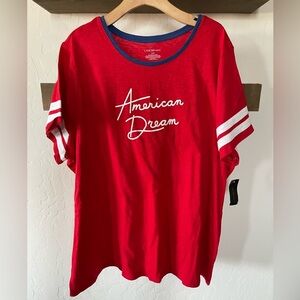 LANE Bryant| Red Scoop neck tee “American Dream” logo•••Plus Size Graphic NWT 4X